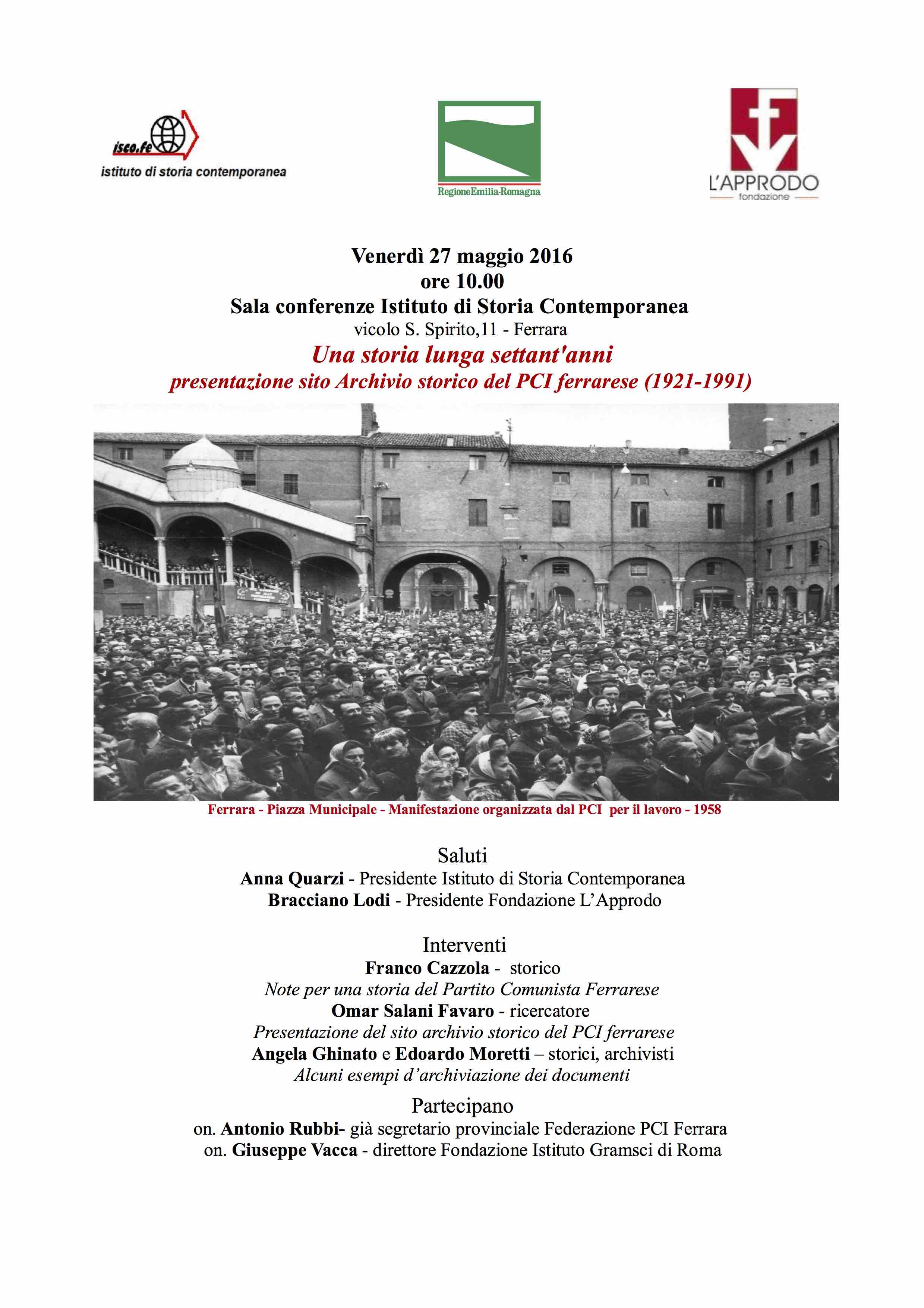 invito presentazione sito archivio storico PCI ferrarese 27 maggio